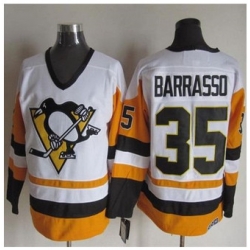 Pittsburgh Penguins #35 Tom Barrasso White Black CCM Throwback NHL Jersey