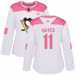 Womens Adidas Pittsburgh Penguins 11 Jimmy Hayes Authentic White Pink Fashion NHL Jersey 