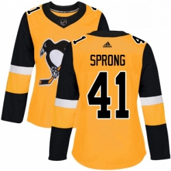 Womens Adidas Pittsburgh Penguins 41 Daniel Sprong Authentic Gold Alternate NHL Jersey 