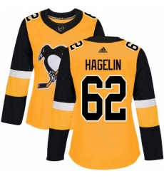 Womens Adidas Pittsburgh Penguins 62 Carl Hagelin Authentic Gold Alternate NHL Jersey 