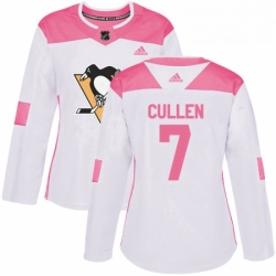 Womens Adidas Pittsburgh Penguins 7 Matt Cullen Authentic White Pink Fashion NHL Jersey 