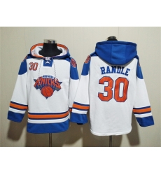 Men New Yok Knicks 30 Julius Randle White Lace Up Pullover Hoodie