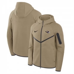 Men Baltimore Ravens Tan Tech Fleece Full Zip Windrunner Hoodie