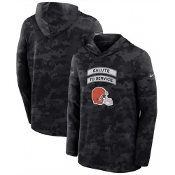 Men Cleveland Browns Black 2026 Salute to Service Sideline Lightweight Hoodie Dri FIT Long Sleeve Top