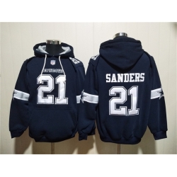 Men Dallas Cowboys 21 Barry Sanders Navy Ageless Must Have Lace Up Pullover Hoodie