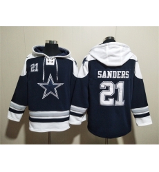 Men Dallas Cowboys 21 Deion Sanders Navy Ageless Must Have Lace Up Pullover Hoodie