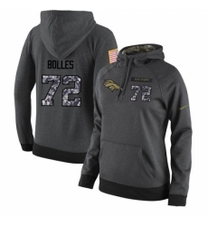 NFL Womens Nike Denver Broncos 72 Garett Bolles Stitched Black Anthracite Salute to Service Player Performance Hoodie