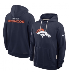 Men Denver Broncos Navy Sideline Standard Issue Initial Home Dri FIT Pullover Hoodie