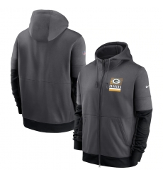 Men Green Bay Packers New 2020 Nike Gray Black Fan Gear Mascot Performance Full Zip Hoodie