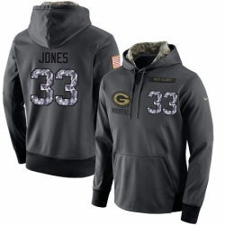 NFL Mens Nike Green Bay Packers 33 Aaron Jones Stitched Black Anthracite Salute to Service Player Performance Hoodie