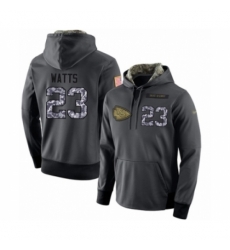 Football Mens Kansas City Chiefs 23 Armani Watts Stitched Black Anthracite Salute to Service Player Performance Hoodie