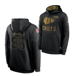 Men Kansas City Chiefs 95 Chris Jones 2020 Salute To Service Black Sideline Performance Pullover Hoodie