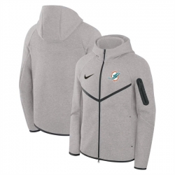 Men Miami Dolphins Gray Tech Fleece Full Zip Windrunner Hoodie