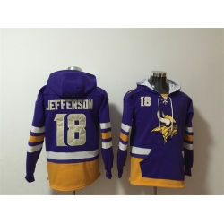 Men Minnesota Vikings 18 Justin Jefferson Purple Ageless Must Have Lace Up Pullover Hoodie