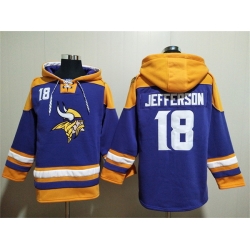 Men Minnesota Vikings 18 Justin Jefferson Purple Yellow Ageless Must Have Lace Up Pullover Hoodie