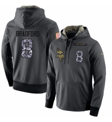 NFL Mens Nike Minnesota Vikings 8 Sam Bradford Stitched Black Anthracite Salute to Service Player Performance Hoodie