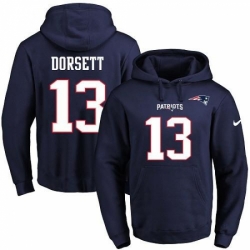 NFL Mens Nike New England Patriots 13 Phillip Dorsett Navy Blue Name Number Pullover Hoodie