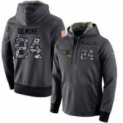 NFL Nike New England Patriots 24 Stephon Gilmore Stitched Black Anthracite Salute to Service Player Performance Hoodie