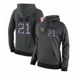 NFL Womens Nike New York Giants 21 Landon Collins Stitched Black Anthracite Salute to Service Player Performance Hoodie