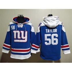 Men New York Giants 56 Lawrence Taylor Blue Lace Up Pullover Hoodie