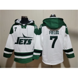 Men New York Jets 7 Justin Fields White Ageless Must Have Lace Up Pullover Hoodie