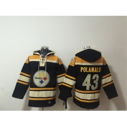 Men Pittsburgh Steelers  43 Troy Polamalu Black Ageless Must Have Lace Up Pullover Hoodie