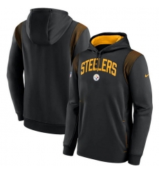 Men Pittsburgh Steelers Black Sideline Stack Performance Pullover Hoodie 002