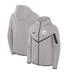 Men Pittsburgh Steelers Gray Tech Fleece Full Zip Windrunner Hoodie