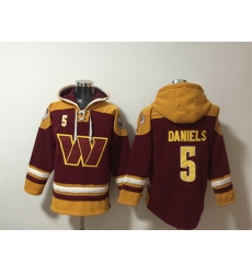 Men Washington Commanders 5 Jayden Daniels Burgundy Ageless Must Have Lace Up Pullover Hoodie