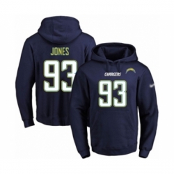 Football Mens Los Angeles Chargers 93 Justin Jones Navy Blue Name Number Pullover Hoodie