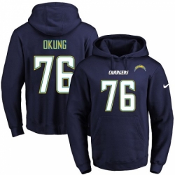 NFL Mens Nike Los Angeles Chargers 76 Russell Okung Navy Blue Name Number Pullover Hoodie