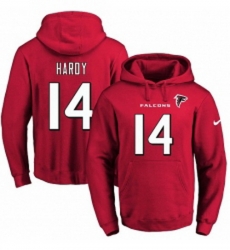 NFL Mens Nike Atlanta Falcons 14 Justin Hardy Red Name Number Pullover Hoodie