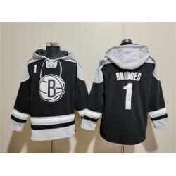 Men Brooklyn Nets 1 Mikal Bridges Black Lace Up Pullover Hoodie