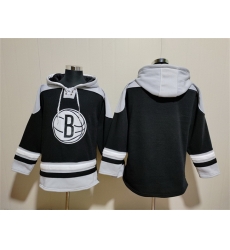 Men Brooklyn Nets Blank Black Lace Up Pullover Hoodie