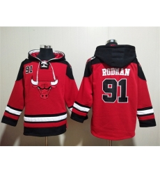 Men Chicago Bulls 91 Dennis Rodman Red Black Ageless Must Have Lace Up Pullover Hoodie