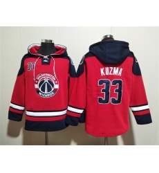 Men Washington Wizards 33 Kyle Kuzma Red Navy Lace Up Pullover Hoodie