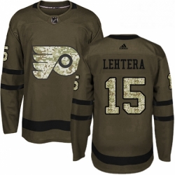 Mens Adidas Philadelphia Flyers 15 Jori Lehtera Authentic Green Salute to Service NHL Jersey 