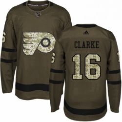 Mens Adidas Philadelphia Flyers 16 Bobby Clarke Authentic Green Salute to Service NHL Jersey 