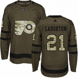 Mens Adidas Philadelphia Flyers 21 Scott Laughton Authentic Green Salute to Service NHL Jersey 