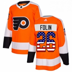 Mens Adidas Philadelphia Flyers 26 Christian Folin Authentic Orange USA Flag Fashion NHL Jersey 