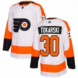 Mens Adidas Philadelphia Flyers 30 Dustin Tokarski Authentic White Away NHL Jersey 