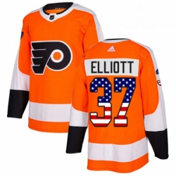 Mens Adidas Philadelphia Flyers 37 Brian Elliott Authentic Orange USA Flag Fashion NHL Jersey 