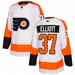 Mens Adidas Philadelphia Flyers 37 Brian Elliott Authentic White Away NHL Jersey 