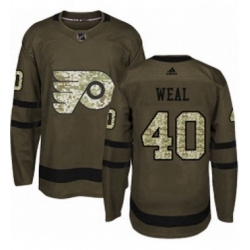 Mens Adidas Philadelphia Flyers 40 Jordan Weal Authentic Green Salute to Service NHL Jersey 