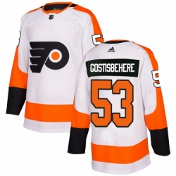 Mens Adidas Philadelphia Flyers 53 Shayne Gostisbehere Authentic White Away NHL Jersey 