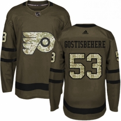 Mens Adidas Philadelphia Flyers 53 Shayne Gostisbehere Premier Green Salute to Service NHL Jersey 
