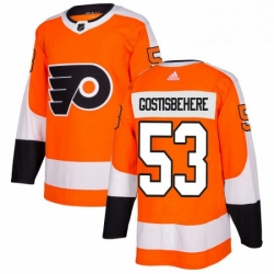 Mens Adidas Philadelphia Flyers 53 Shayne Gostisbehere Premier Orange Home NHL Jersey 