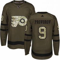 Mens Adidas Philadelphia Flyers 9 Ivan Provorov Authentic Green Salute to Service NHL Jersey 