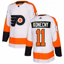 Womens Adidas Philadelphia Flyers 11 Travis Konecny Authentic White Away NHL Jersey 