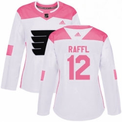 Womens Adidas Philadelphia Flyers 12 Michael Raffl Authentic WhitePink Fashion NHL Jersey 